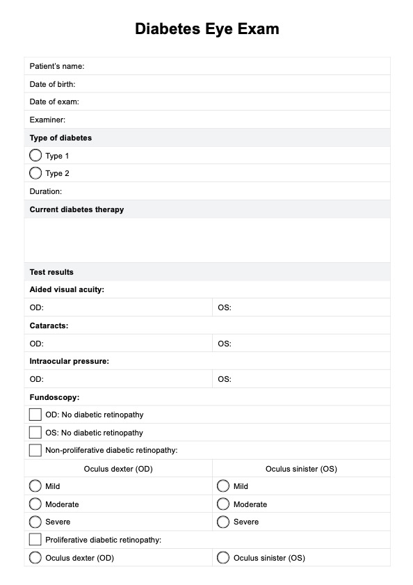 Diabetes Eye Exam PDF Example