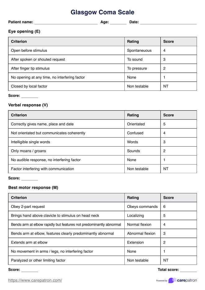 Glasgow Coma Scale PDF Example