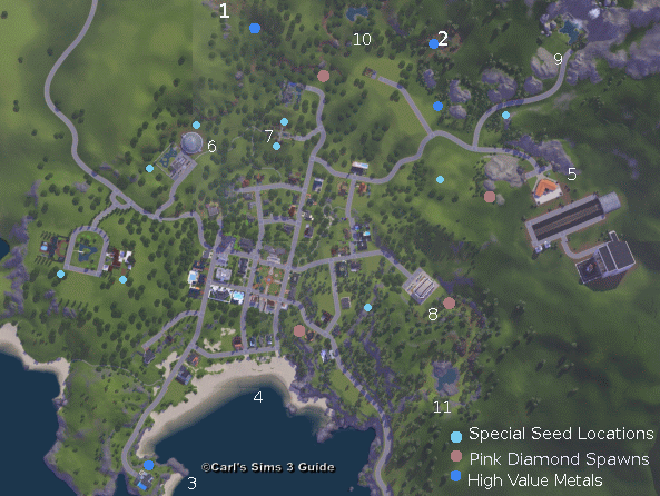 The Sims 3 Sunset Valley Map - A full view of the town in one shot