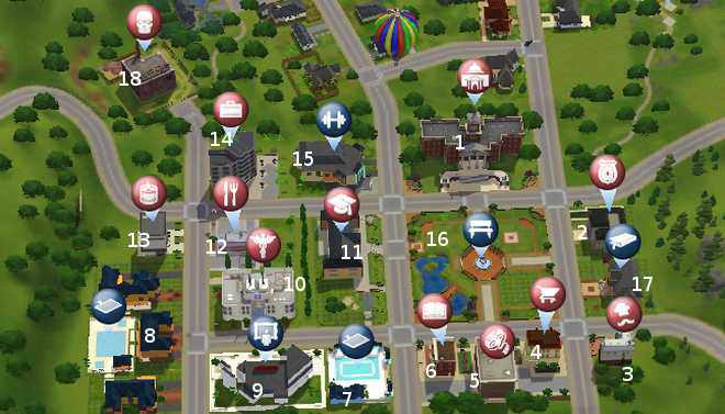 The Sims 3 Sunset Valley Town Map