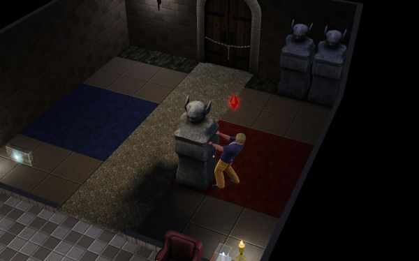 Pushing statues to appropriate spots is one of the many puzzles you'll encounter in the Sims 3 World Adventures' dungeons.