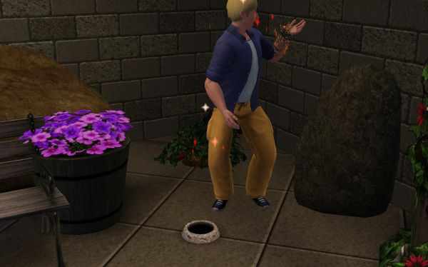 Snakes come out of a hole, scaring a Sim in World Adventures