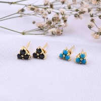 Tiny Gold Studs, Three Turquoise Stud Earrings, Minimalist stud earrings, Silver Tiny Studs, Dainty Stud Earrings, Everyday Jewelry