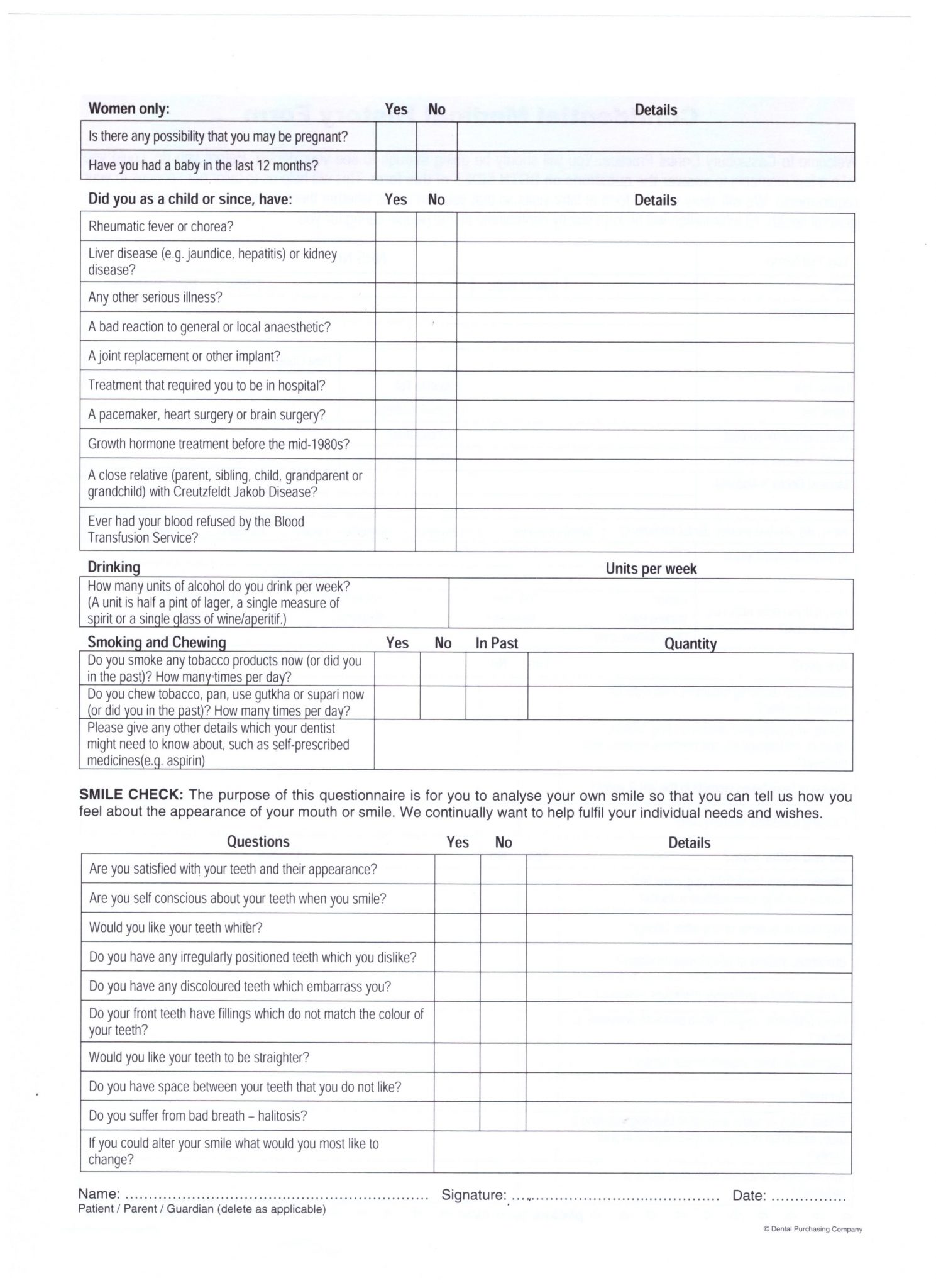 Medical History Form - Cassiobury Dental Practice | Dentist in Watford ...