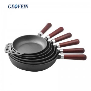 Cast Iron Round Frying Pan Wooden Handle