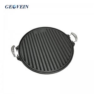 Pre-Seasoned Non-Stick Cast Iron Reversible BBQ Griddle Pan With Two Helper Handles