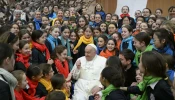 Pope Francis greets pilgrims gathered for his Wednesday general audience on Feb. 5, 2025, in the Paul VI Audience Hall at the Vatican.