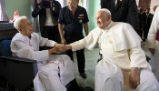 Pope Francis meets with elderly and sick people on his final day in Singapore on Friday, Sept. 13, 2024, marking the conclusion of his 12-day, four-country apostolic journey to Asia and Oceania — the longest trip of his pontificate to date.