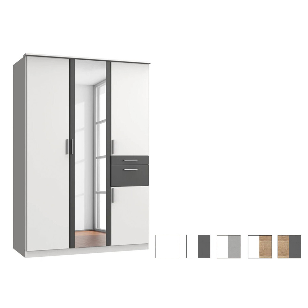 Armoire 4 portes avec miroir et tiroirs L 135 cm