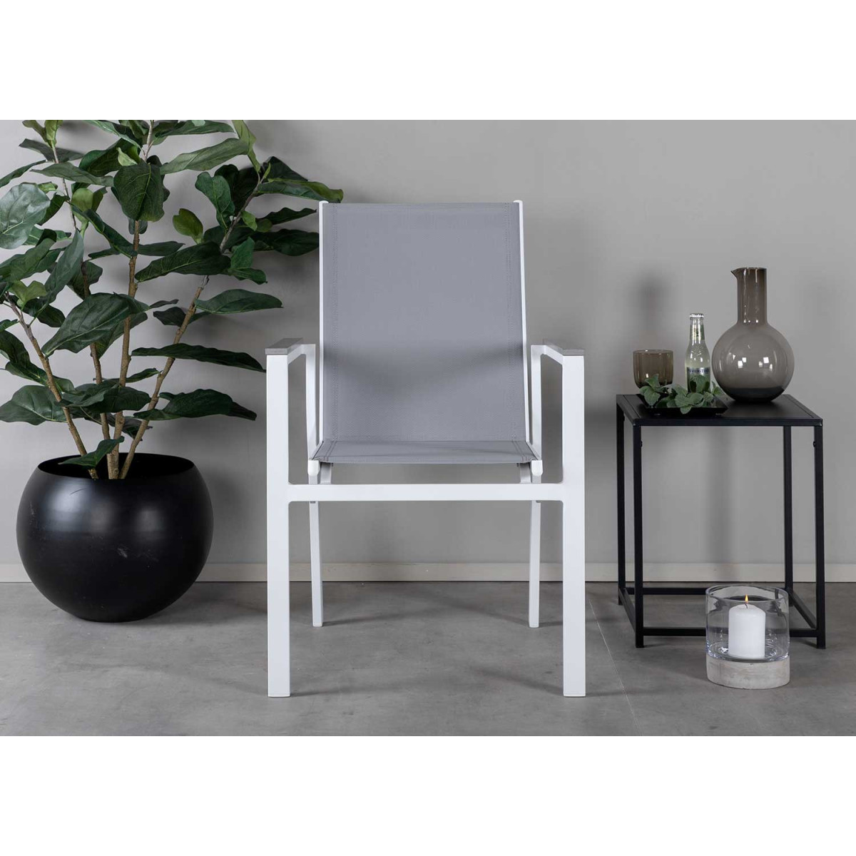 Lot de 2 fauteuils de jardin empilables gris et blanc