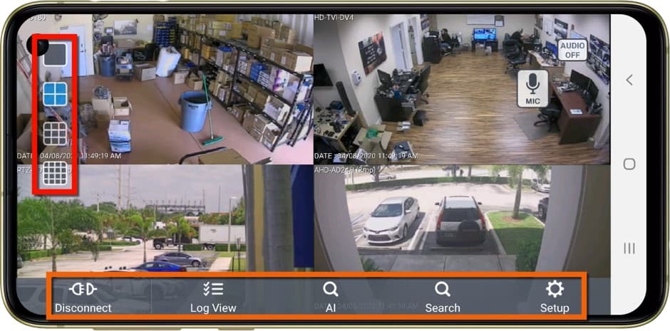 iDVR-PRO Android Security Camera App Controls