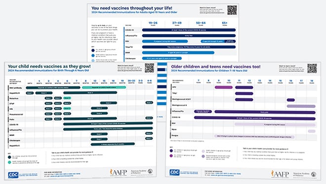 A collage of the easy-to-read immunization schedules