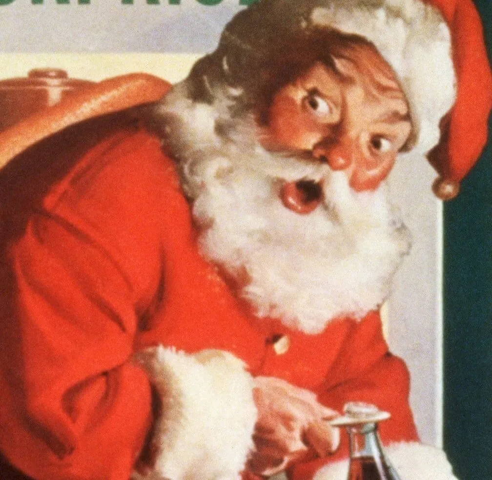 Santa Claus looking horrified in a Christmas ad