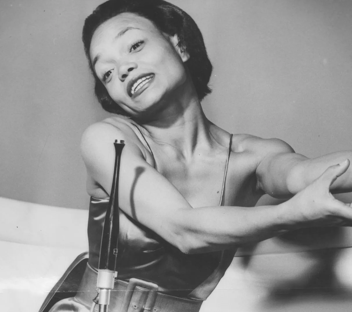 "Santa Baby" singer Eartha Kitt in black-and-white