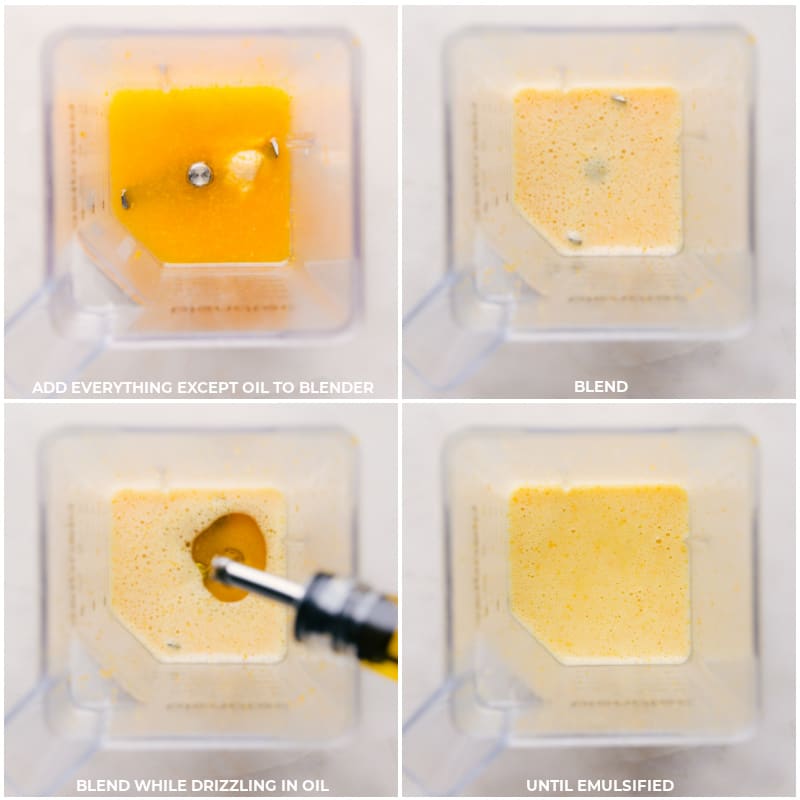 Process shots-- processing all the ingredients except oil in the blender and then drizzling in the oil