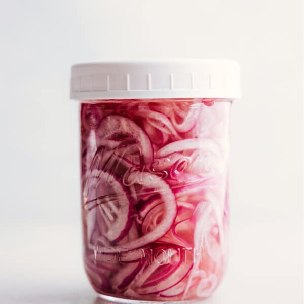 Pickled Red Onions recipe in a jar.