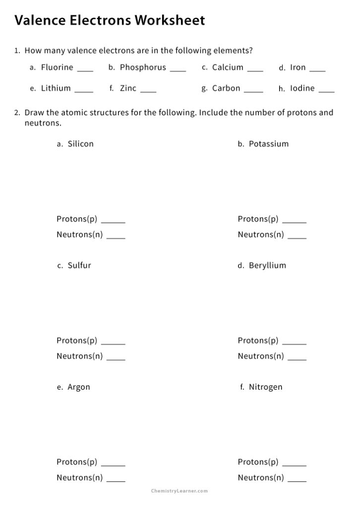 Valence Electrons Worksheet