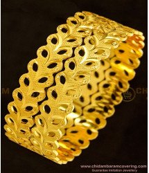 BNG359 - 2.10 Size Beautiful Golden Leaf Design Broad Designer Bangles for Female