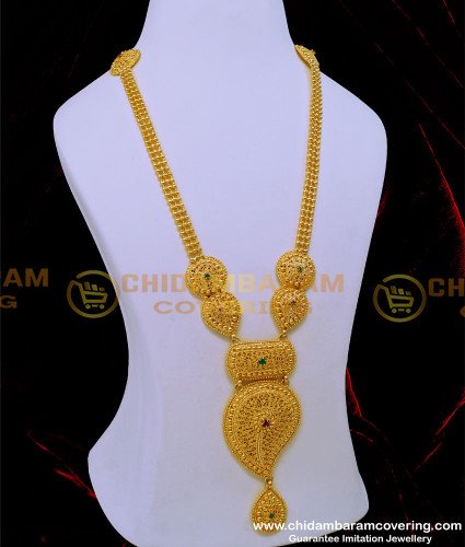 HRM816 - Bridal Wear Mango Design Full Gold Beads Stone Haram Design 