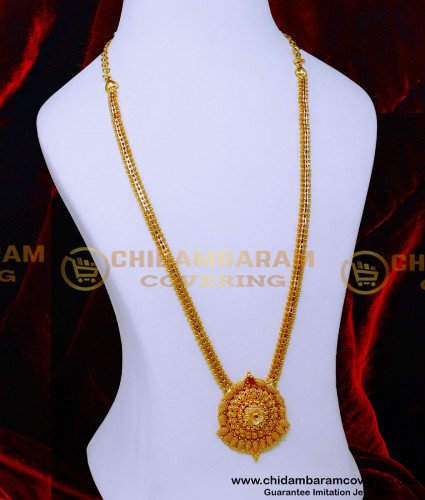 HRM1065 - Simple Lakshmi Long Haram Designs Gold Latest Model