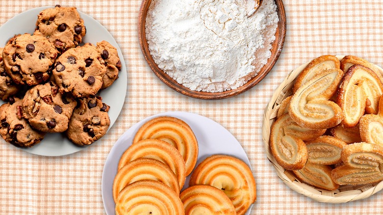 A collection of cookies and flour