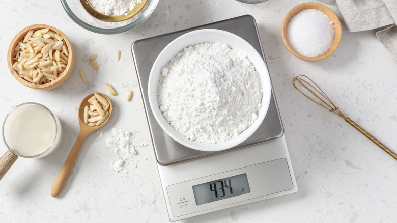 Digital food scale with baking ingredients