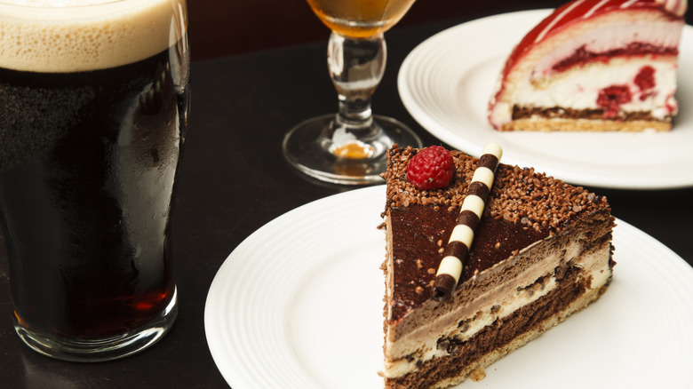 Dark beer with slice of cake