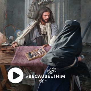 Jesus turning over a table of a money changer in the temple.  Outtakes include images of Christ alone and with the crowd of merchants and buyers fleeing, people buying goods, and people looking.