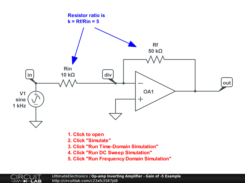 Op-amp Inverting Amplifier - Gain of -5 Example