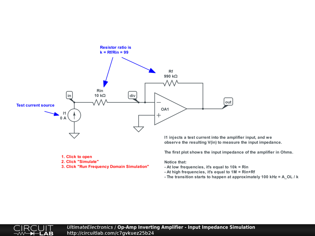 Op-Amp Inverting Amplifier - Input Impedance Simulation