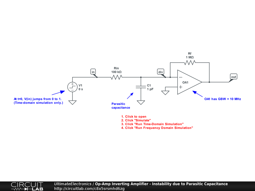 Op-Amp Inverting Amplifier - Instability due to Parasitic Capacitance