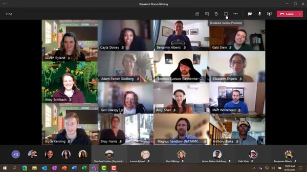 Screenshot of microsoft teams meeting with mouse over the breakout room button