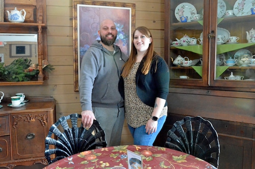 a couple standing inside Clementine's in Olmsted Falls.