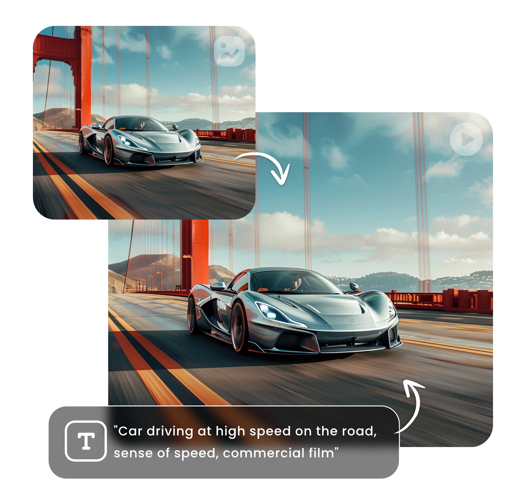 use Clipfly ai video generator from image and text to create a video featuring a car driving at high speed on the road