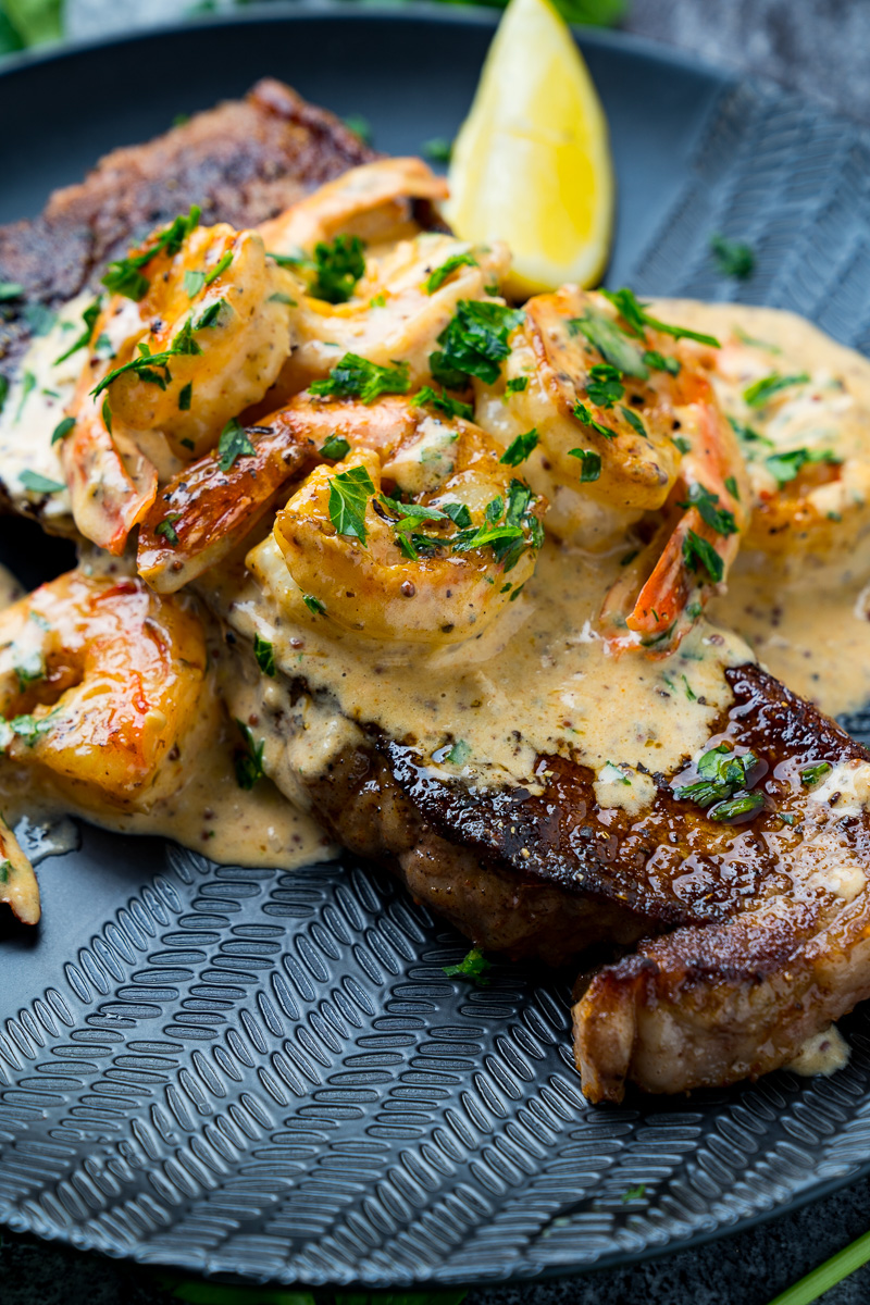 Steak in Cream Cajun Shrimp Sauce (Surf and Turf)