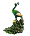 Kubla Crafts Bejeweled Enamel 4128N Peacock on Log Box