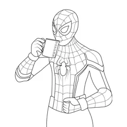 Spiderman Coffee Free Coloring Page for Kids