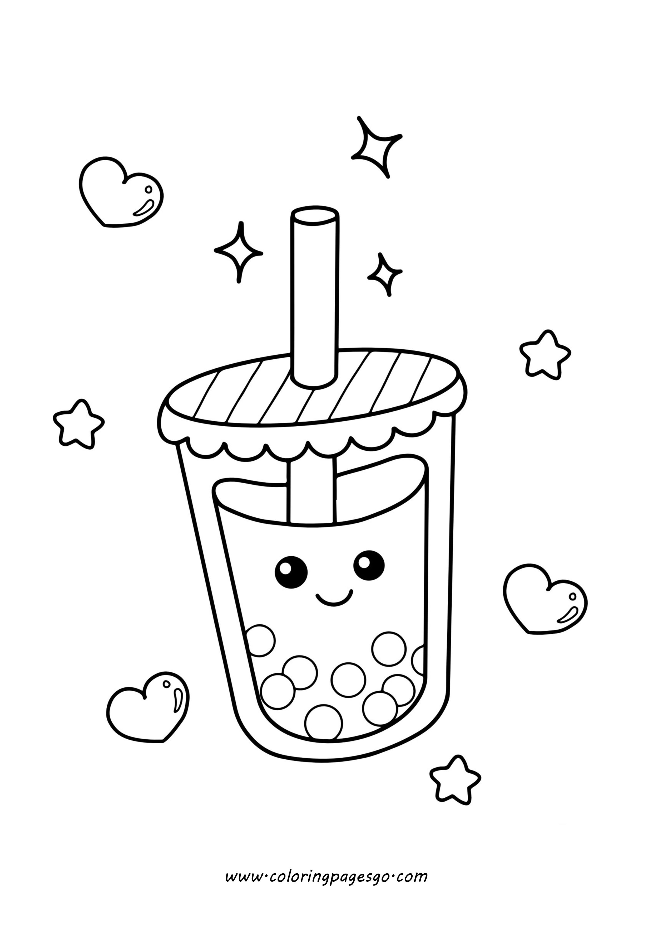 Kawaii Cute Bubble Tea Drink Coloring Page Printable