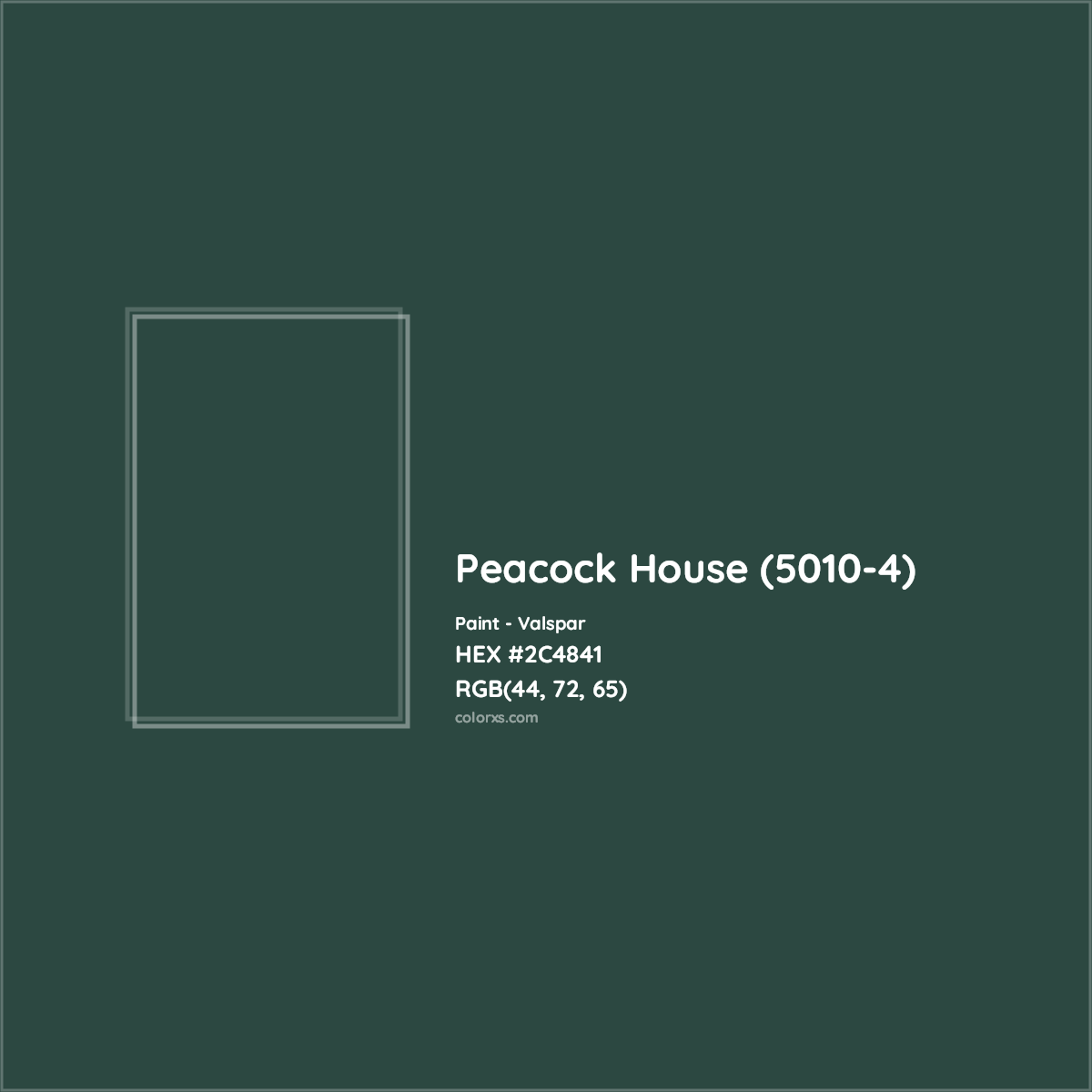 HEX #2C4841 Peacock House (5010-4) Paint Valspar - Color Code