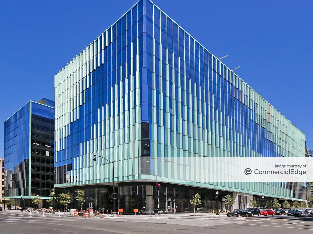 Exterior shot of Midtown Center, a two-building office property with glass exterios.