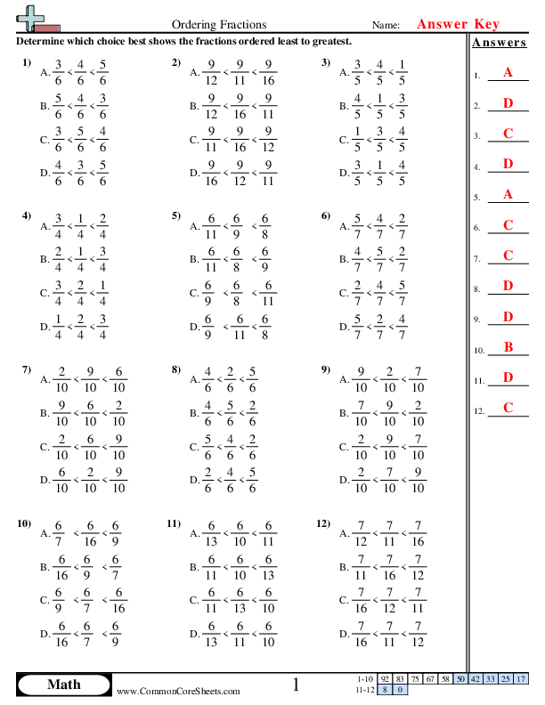 Ordering Fractions Worksheet Download