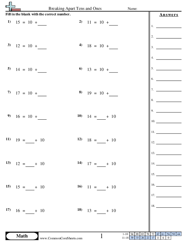 Breaking Apart Tens and Ones Worksheet Download