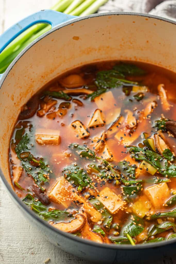 Pot of Korean Tofu Soup.