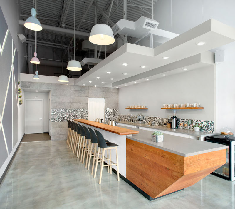 This Modern Coffee Shop Has A Palette Of Grey, White, And Wood - Decorizer