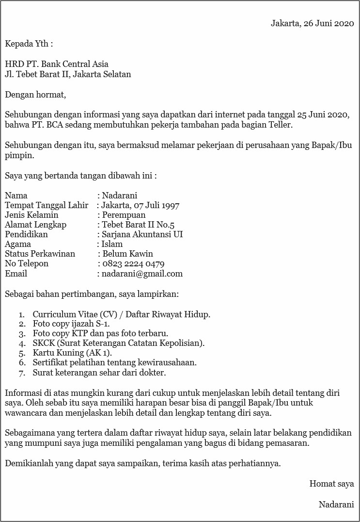 Contoh Surat Pengalaman Kerja Cv