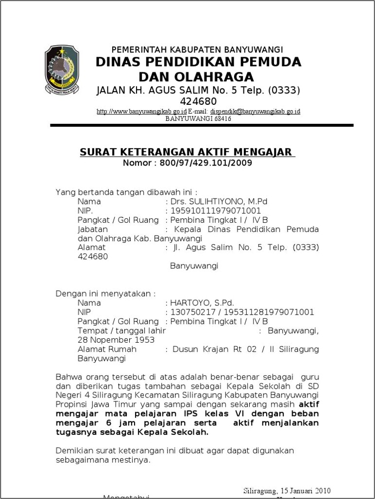 Contoh Surat Keterangan Aktif Mengajar Dosen