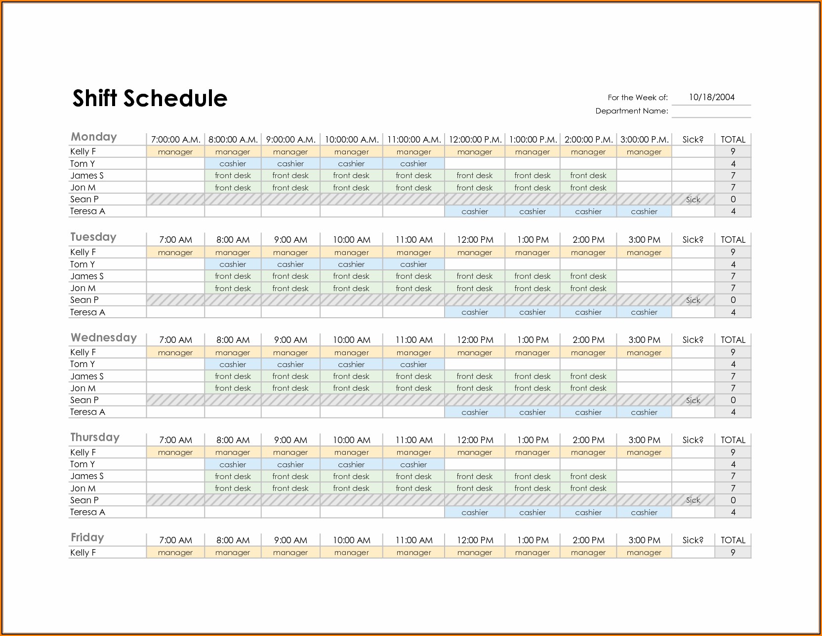 Excel Employee Schedule Template Monthly