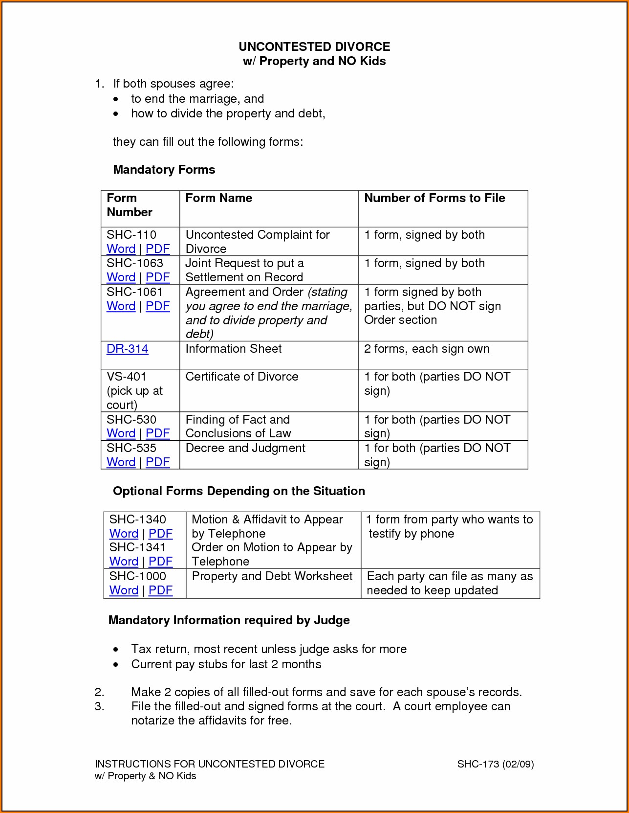 Free Uncontested Divorce Forms