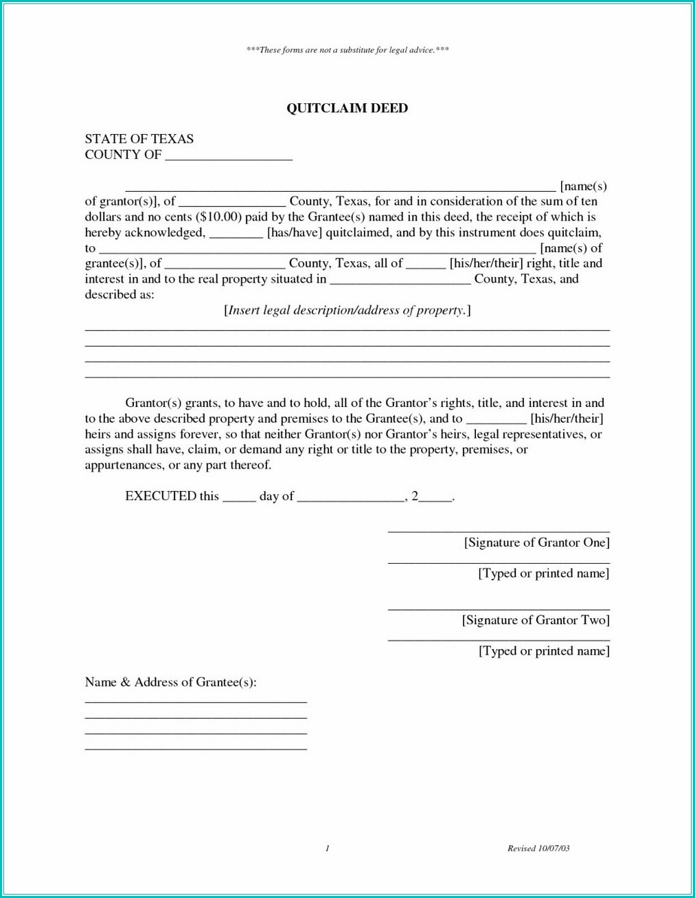 Quit Claim Deed Form Mn Pdf