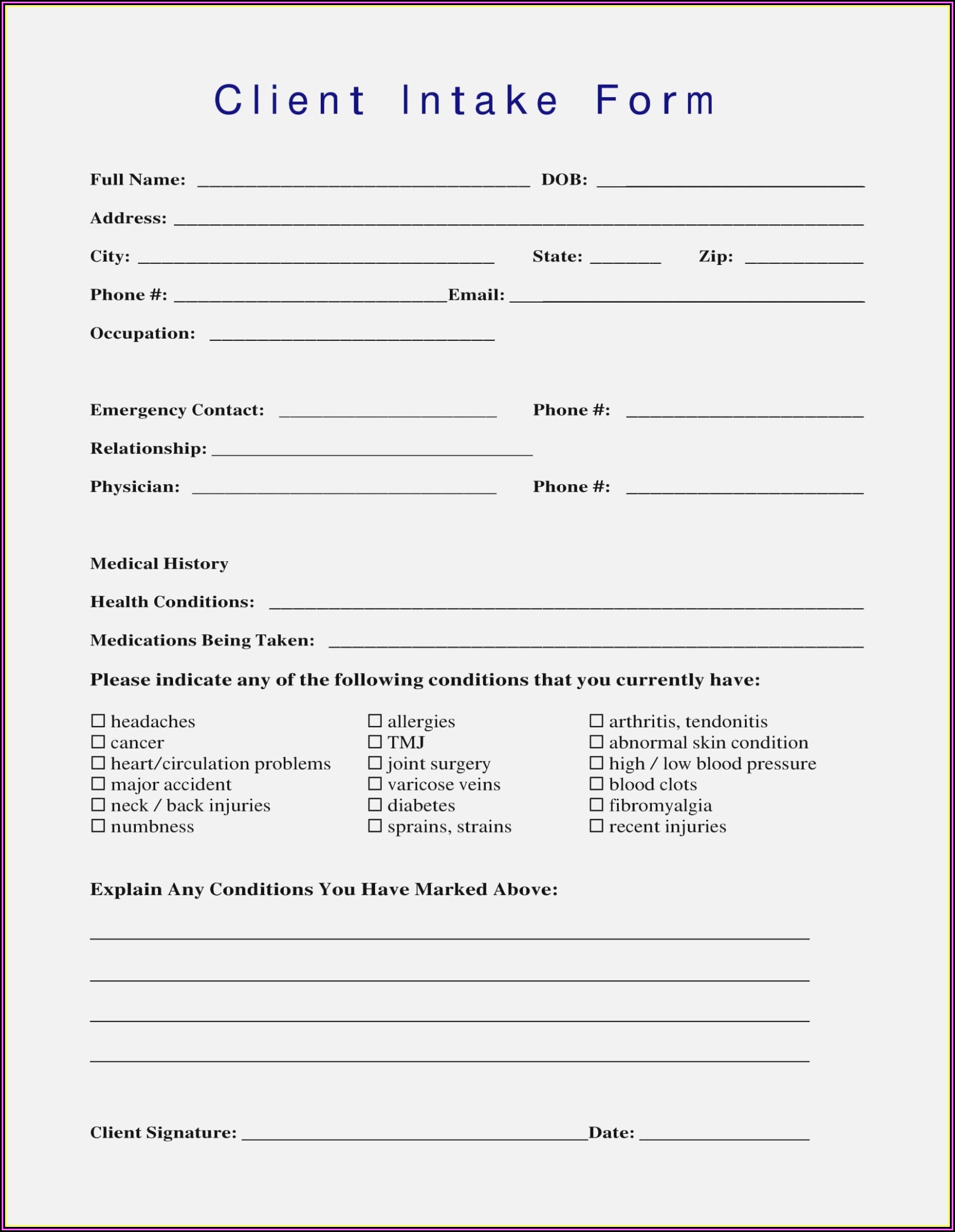 Esthetician Client Intake Form Template